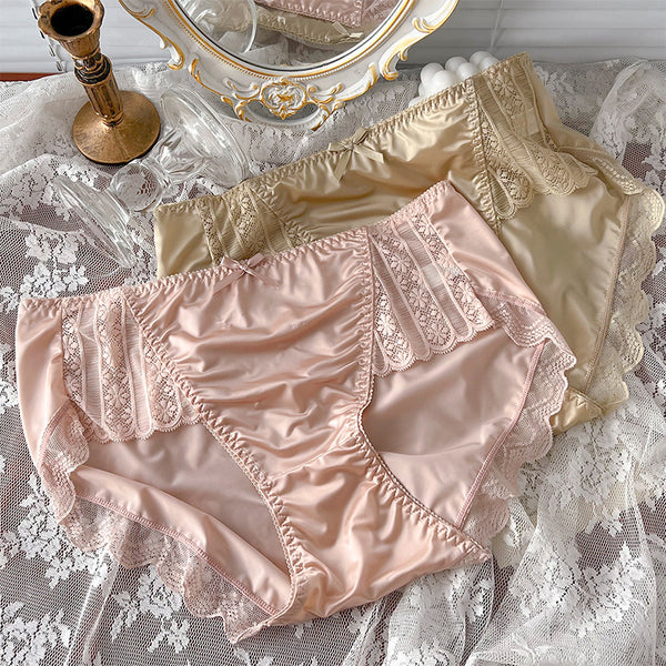 Skin-friendly Ice Silk Underwear Lace Edge Comfortable Satin Underwear Sheath Sexy Seamless Underwear Simple