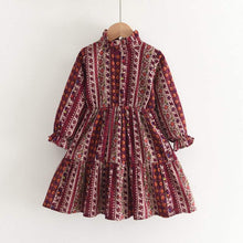 Dress Stand Collar Long Sleeve Print Girl - Bay Buy Shopping