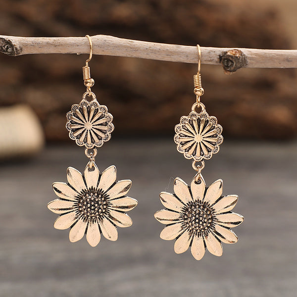 Sunflower Design Hanging Earrings Zinc Alloy Jewelry For Women
