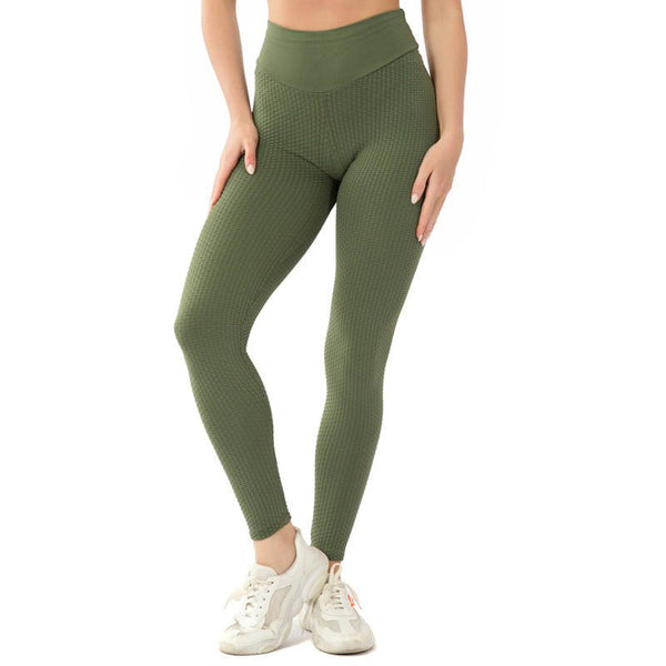 European And American Seamless Peach Hip Solid Color Honeycomb Pants - Bay Buy Shopping
