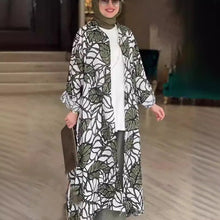 Fashion New Print Long Sleeve Loose Collarless Cardigan Dress - Bay Buy Shopping