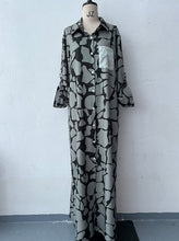 Fashion New Print Long Sleeve Loose Collarless Cardigan Dress - Bay Buy Shopping