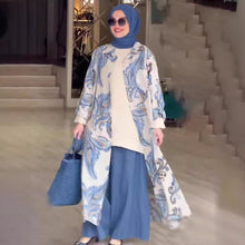 Fashion New Print Long Sleeve Loose Collarless Cardigan Dress - Bay Buy Shopping