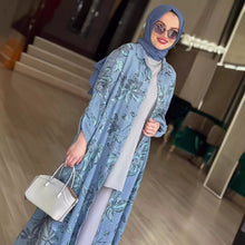 Fashion New Print Long Sleeve Loose Collarless Cardigan Dress - Bay Buy Shopping