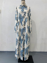 Fashion New Print Long Sleeve Loose Collarless Cardigan Dress - Bay Buy Shopping