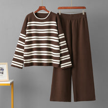 Casual Striped Loose Sweater Wide Leg Pants Two-piece Set