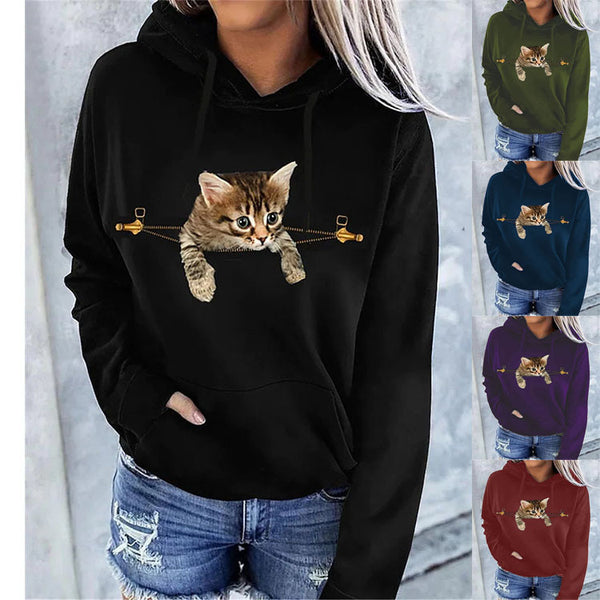 Autumn And Winter New Long-sleeve Animal Print Hoodie Coat For Women