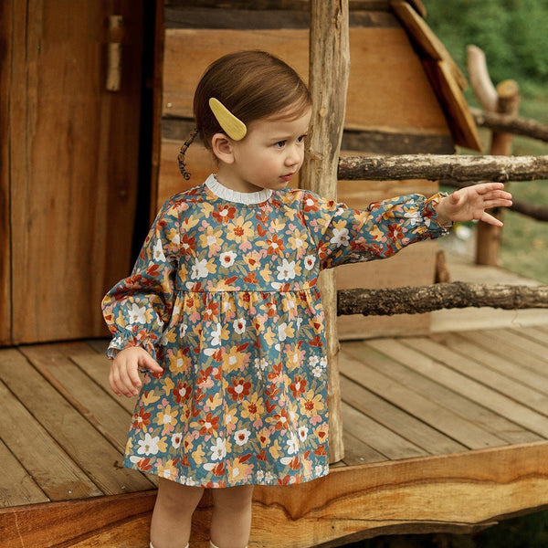 Floral Long Sleeve Lace Half High Neck Padded Vintage Princess Dress - Bay Buy Shopping