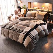 Four - piece Set Of Thickened Color Matching Striped French Velvet Sheets For Autumn And Winter - Bay Buy Shopping