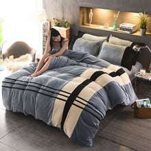 Four - piece Set Of Thickened Color Matching Striped French Velvet Sheets For Autumn And Winter - Bay Buy Shopping