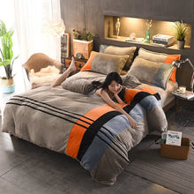 Four - piece Set Of Thickened Color Matching Striped French Velvet Sheets For Autumn And Winter - Bay Buy Shopping