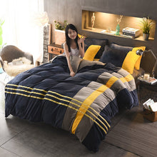 Four - piece Set Of Thickened Color Matching Striped French Velvet Sheets For Autumn And Winter - Bay Buy Shopping