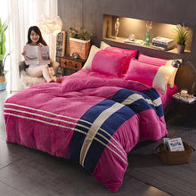 Four - piece Set Of Thickened Color Matching Striped French Velvet Sheets For Autumn And Winter - Bay Buy Shopping