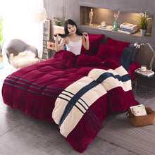 Four - piece Set Of Thickened Color Matching Striped French Velvet Sheets For Autumn And Winter - Bay Buy Shopping