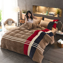 Four - piece Set Of Thickened Color Matching Striped French Velvet Sheets For Autumn And Winter - Bay Buy Shopping