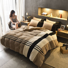 Four - piece Set Of Thickened Color Matching Striped French Velvet Sheets For Autumn And Winter - Bay Buy Shopping