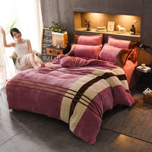 Four - piece Set Of Thickened Color Matching Striped French Velvet Sheets For Autumn And Winter - Bay Buy Shopping
