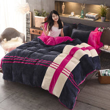Four - piece Set Of Thickened Color Matching Striped French Velvet Sheets For Autumn And Winter - Bay Buy Shopping