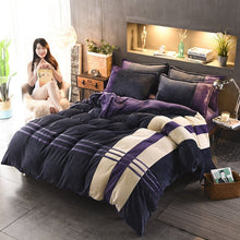 Four - piece Set Of Thickened Color Matching Striped French Velvet Sheets For Autumn And Winter - Bay Buy Shopping