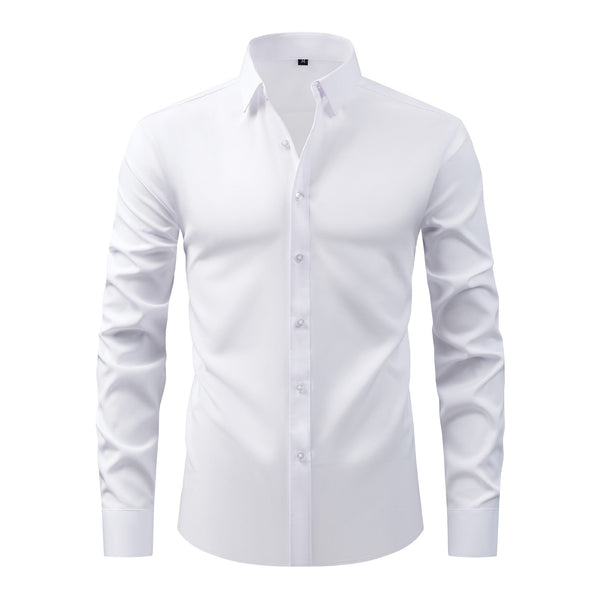 Full Elastic Force Natural Color Button Men's Plus Size Shirt - Bay Buy Shopping