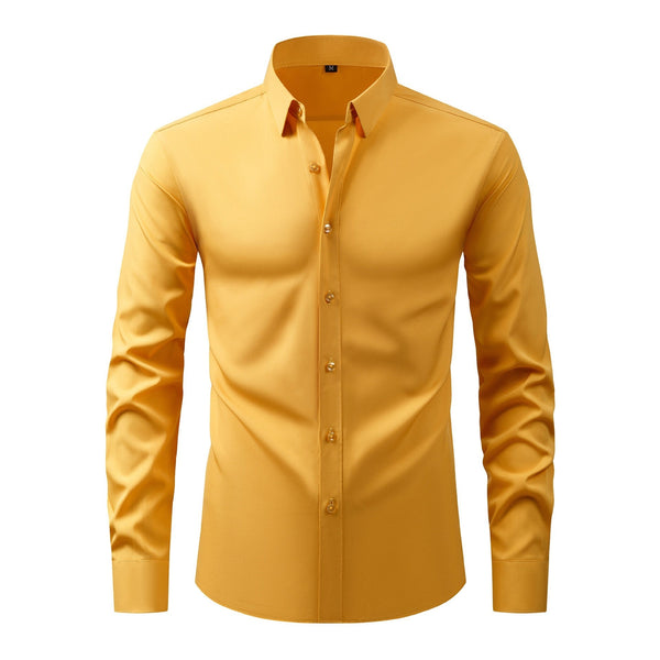 Full Elastic Force Natural Color Button Men's Plus Size Shirt - Bay Buy Shopping