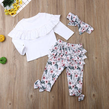 Girls' Lace Blouse With Multi - layer Printing Trousers And Flower Head Suit - Bay Buy Shopping