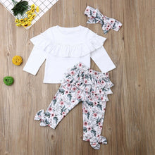 Girls' Lace Blouse With Multi - layer Printing Trousers And Flower Head Suit - Bay Buy Shopping