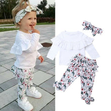 Girls' Lace Blouse With Multi - layer Printing Trousers And Flower Head Suit - Bay Buy Shopping