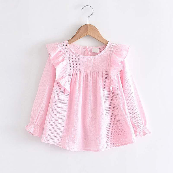 Girls' lace round neck long sleeve shirt - Bay Buy Shopping