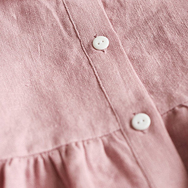 Girls' Linen Doll Collar Short Sleeve Dress - Bay Buy Shopping