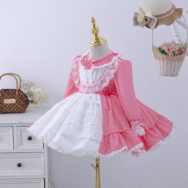 Girls Long Sleeve Dress Lace Flower Bow Princess Dress - Bay Buy Shopping