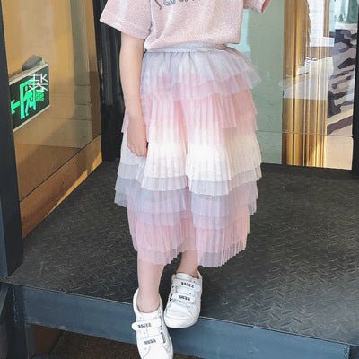 Girls New Gradient Rainbow Long Skirt - Bay Buy Shopping