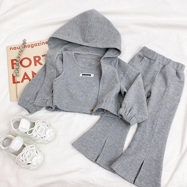 Girls' Sports Children's Western Style Net Red Split Flared Pants Hooded Jacket Autumn - Bay Buy Shopping