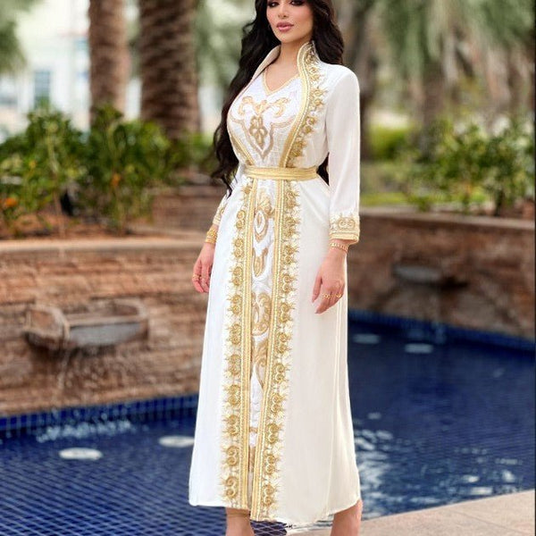 Gold Lace Sequined Embroidered Pearl Embroidery Dress - Bay Buy Shopping