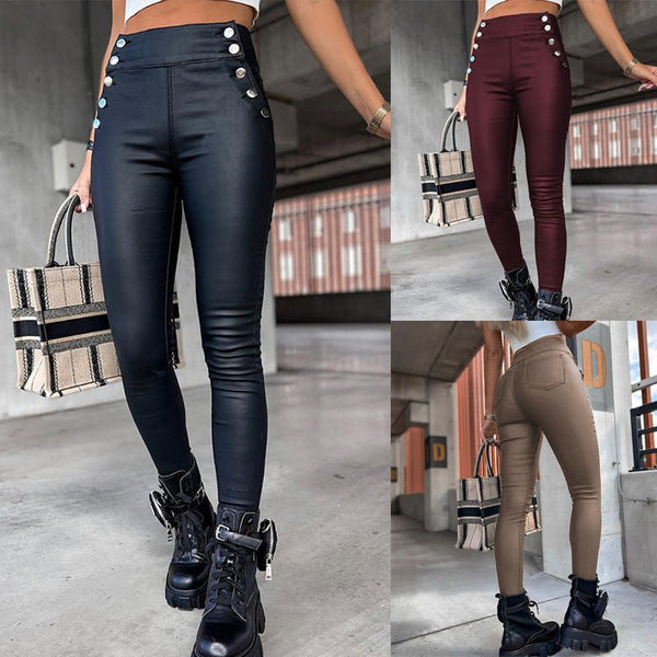 High Waist PU Leather Slim Fit Hip Raise Long Pants - Bay Buy Shopping