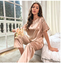 Ice Silk Pajamas For Women Summer Short Sleeve Trousers - Bay Buy Shopping