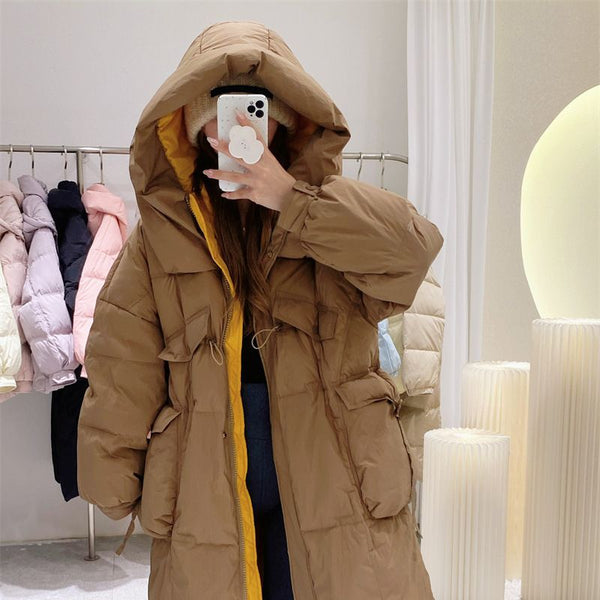 Korean Style Winter Clothes Hooded Women's Over - the - knee Quilt Down Jacket - Bay Buy Shopping