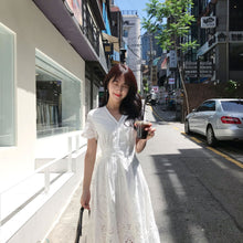 Lace Short - Sleeved Hollow Embroidery Cotton And Linen Dress - Bay Buy Shopping