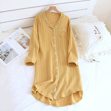 Ladies Cotton Long - sleeved Home Dress Stripe - Bay Buy Shopping