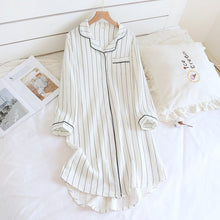 Ladies Cotton Long - sleeved Home Dress Stripe - Bay Buy Shopping
