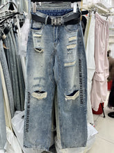 Letter Printed Ripped Cool Brushed Paint Jeans - Bay Buy Shopping