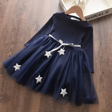 Long Sleeve Solid Color Princess Dress Girls Tether Belt Accessories Star Net Gauze Skirt - Bay Buy Shopping
