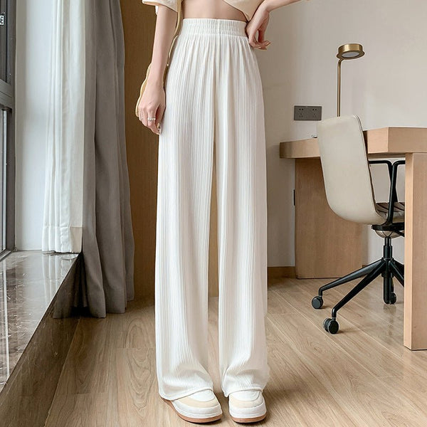 Loose Straight Casual Ice Silk Wide - leg Pants Women - Bay Buy Shopping