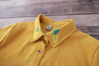 Pineapple embroidery loose plus size corduroy long sleeve dress - Bay Buy Shopping
