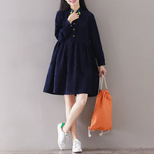 Pineapple embroidery loose plus size corduroy long sleeve dress - Bay Buy Shopping