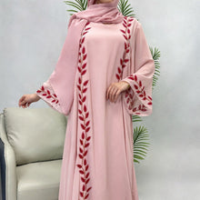 Round Neck Plant Embroidery Pattern Long Dress - Bay Buy Shopping