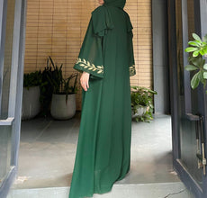 Round Neck Plant Embroidery Pattern Long Dress - Bay Buy Shopping