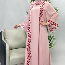 Round Neck Plant Embroidery Pattern Long Dress - Bay Buy Shopping