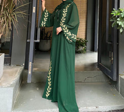 Round Neck Plant Embroidery Pattern Long Dress - Bay Buy Shopping