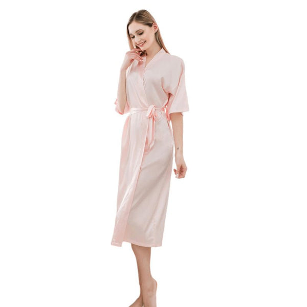Satin Kimono Robes For Women Bride Long Robe Sleepwear - Bay Buy Shopping